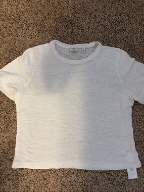 Babaton White Short Sleeve Linen Tee